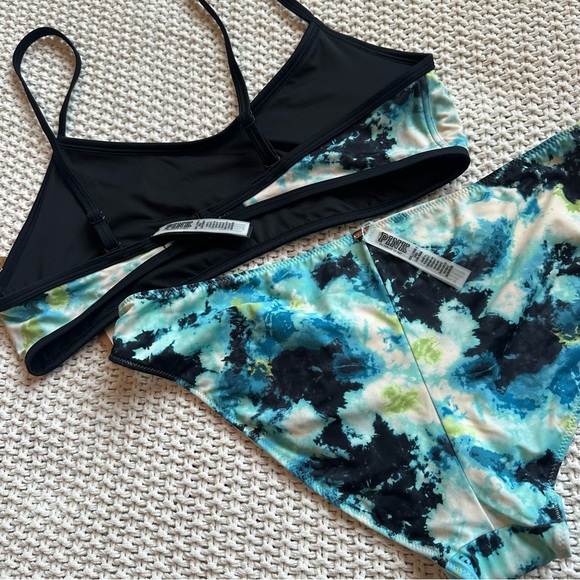 PINK by Victoria Secret NEW Swim Bikini Set Top & Bottom Blue Tie Dye Sz XXL - Picture 6 of 9